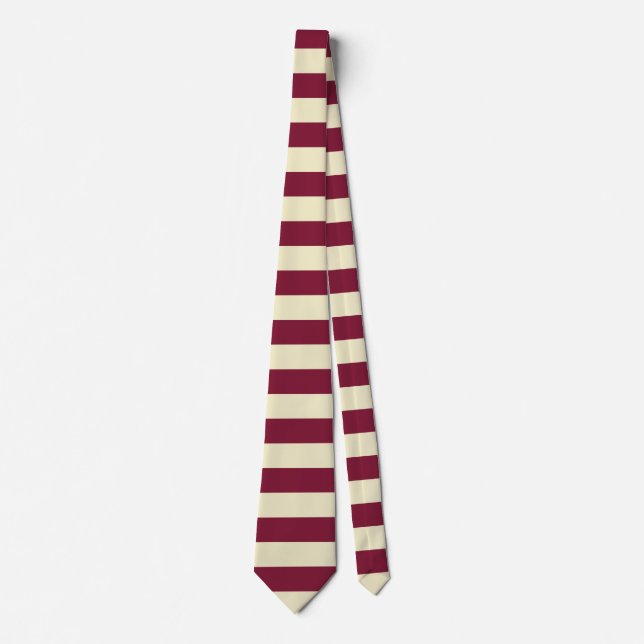 Maroon and Cream Horizontal Stripe Pattern Neck Tie (Front)