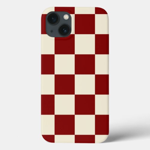 Maroon and Cream Large Checkerboard Pattern iPhone 13 Case