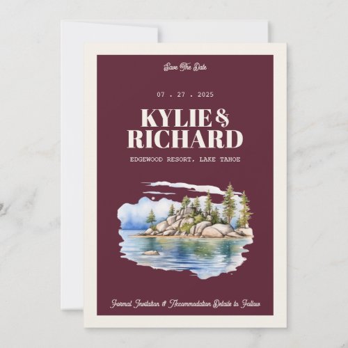 Maroon and Cream Save The Date Invitation