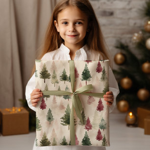Maroon and Dark Green Pine Tree Wrapping Paper