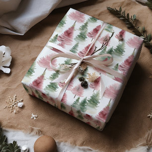 Maroon and Dark Green Pine Tree Wrapping Paper