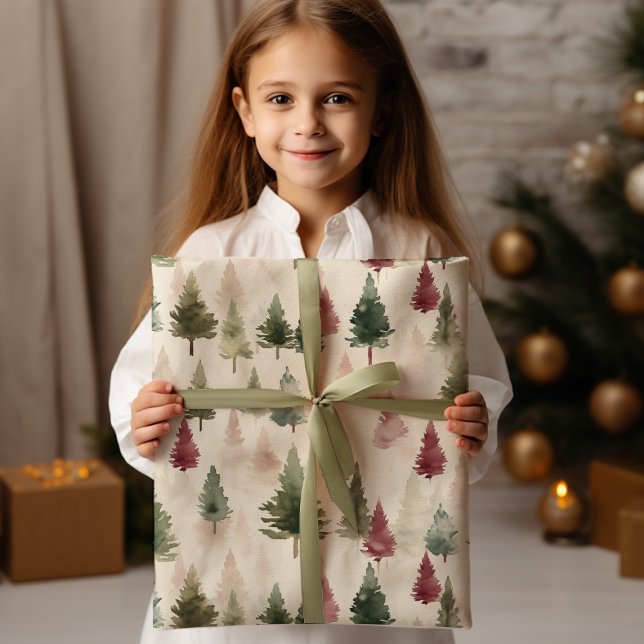 Maroon and Dark Green Pine Tree Wrapping Paper (Creator Uploaded)