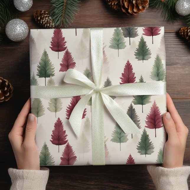 Maroon and Dark Green Pine Tree Wrapping Paper Sheets (Creator Uploaded)