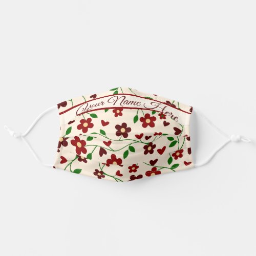 Maroon and Deep Red Floral Flower Pattern Custom Adult Cloth Face Mask