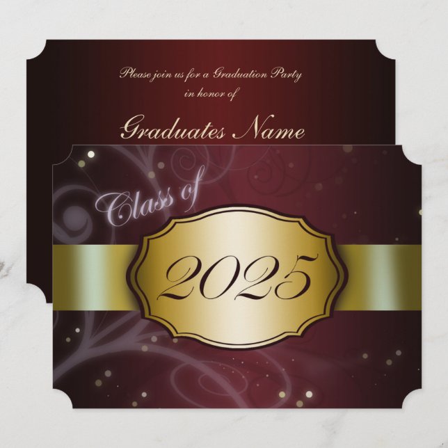 Maroon and Gold 2025 Graduation Party Invitation (Front/Back)