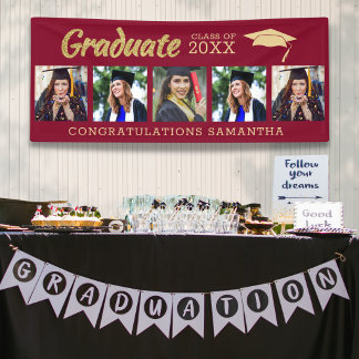 Maroon And Gold 5 Photo Congrats 2026 Graduation Banner