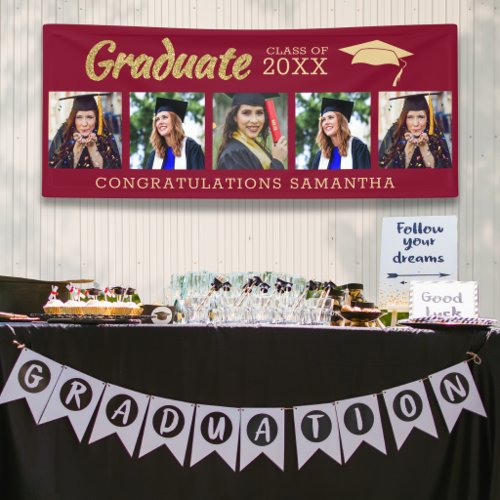 Maroon And Gold 5 Photo Congrats 2026 Graduation Banner