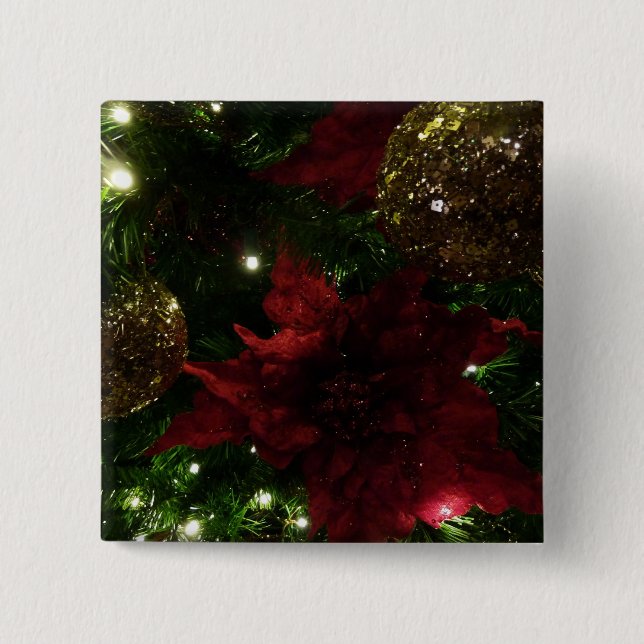 Maroon and Gold Christmas Tree I Holiday Photo Button (Front)