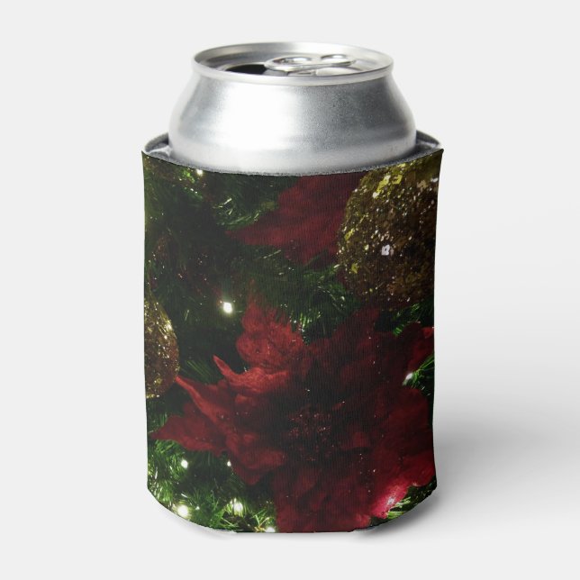 Maroon and Gold Christmas Tree I Holiday Photo Can Cooler (Can Front)