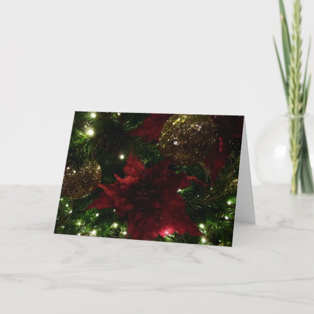 Maroon and Gold Christmas Tree I Holiday Photo Card (Front)