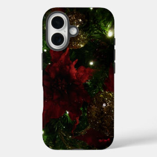 Maroon and Gold Christmas Tree I Holiday Photo iPhone 16 Case