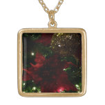 Maroon and Gold Christmas Tree I Holiday Photo Gold Plated Necklace