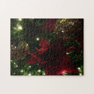 Maroon and Gold Christmas Tree I Holiday Photo Jigsaw Puzzle