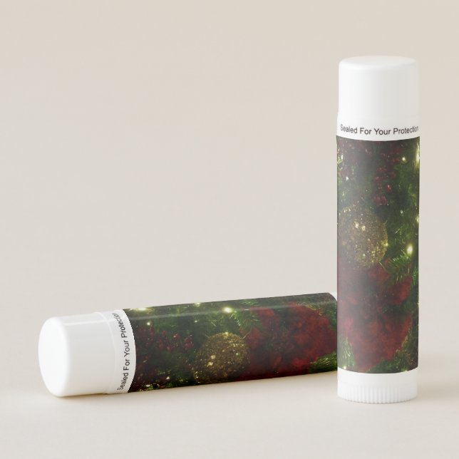 Maroon and Gold Christmas Tree I Holiday Photo Lip Balm (Front)