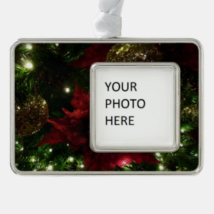 Maroon and Gold Christmas Tree I Holiday Photo Ornament