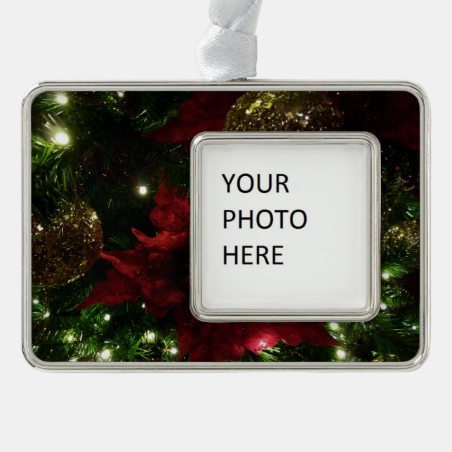 Maroon and Gold Christmas Tree I Holiday Photo Ornament (Front)