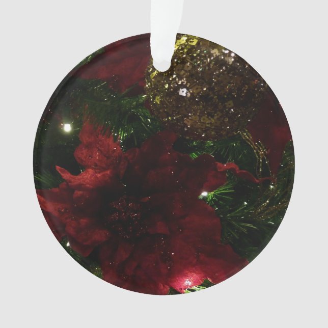 Maroon and Gold Christmas Tree I Holiday Photo Ornament (Front)