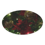 Maroon and Gold Christmas Tree I Holiday Photo Oval Sticker
