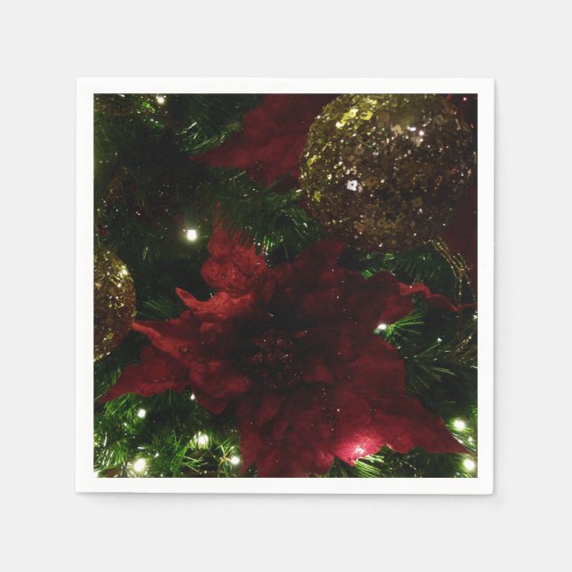 Maroon and Gold Christmas Tree I Holiday Photo Paper Napkins (Front)