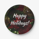 Maroon and Gold Christmas Tree I Holiday Photo Paper Plates