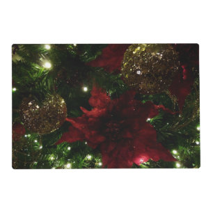 Maroon and Gold Christmas Tree I Holiday Photo Placemat