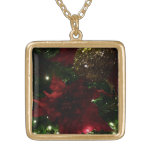 Maroon and Gold Christmas Tree I Holiday Photo Plated Necklace