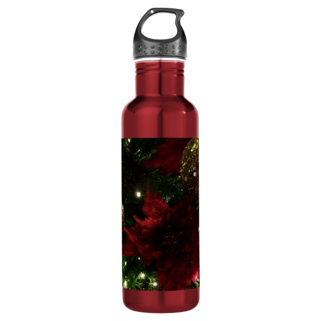 Maroon and Gold Christmas Tree I Holiday Photo Stainless Steel Water Bottle (Front)