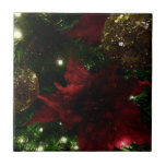 Maroon and Gold Christmas Tree I Holiday Photo Tile