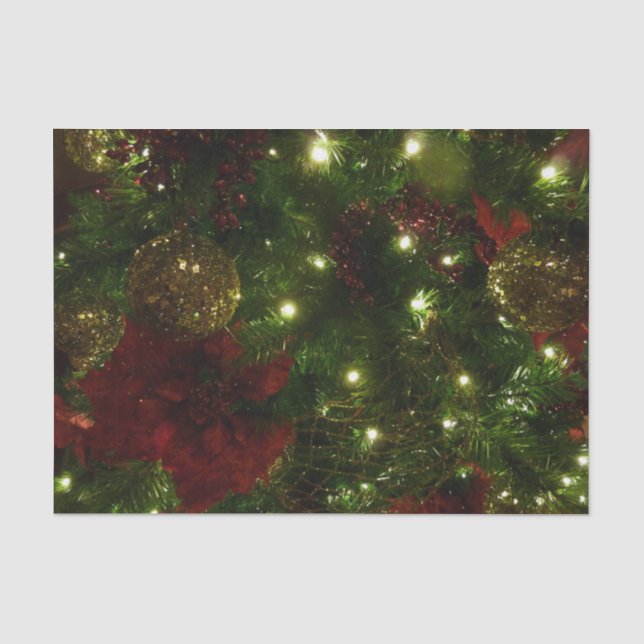 Maroon and Gold Christmas Tree I Holiday Photo Tissue Paper (Front)