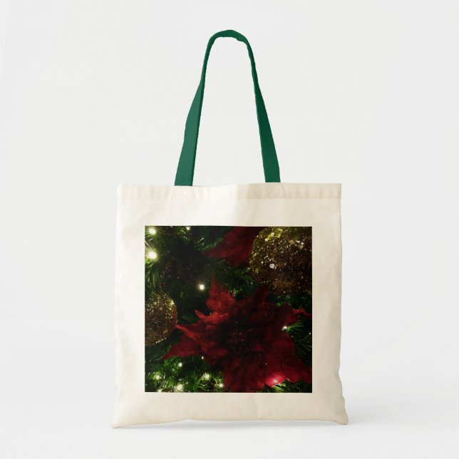 Maroon and Gold Christmas Tree I Holiday Photo Tote Bag (Front)