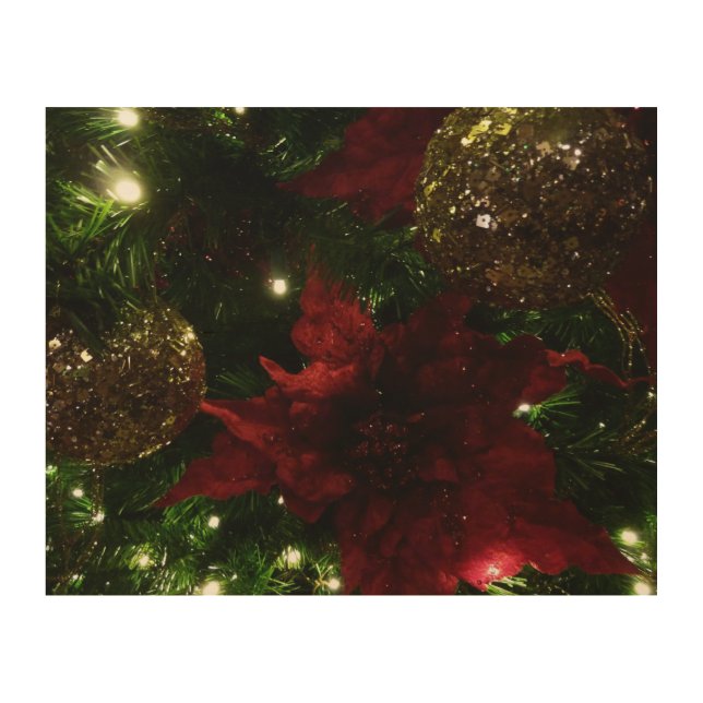 Maroon and Gold Christmas Tree I Holiday Photo Wood Wall Art (Front)