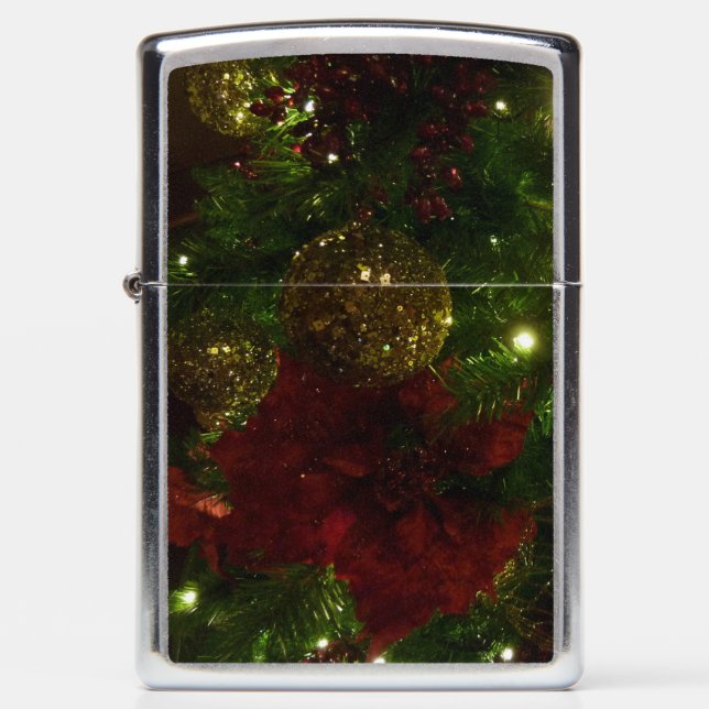 Maroon and Gold Christmas Tree I Holiday Photo Zippo Lighter (Front)