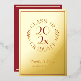 Maroon and Gold Class Of 2025 Graduation Party Foil Invitation