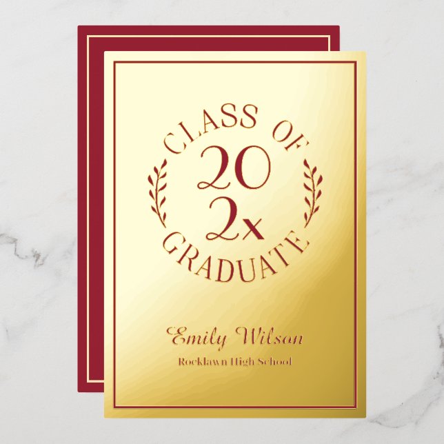 Maroon and Gold Class Of 2025 Graduation Party Foil Invitation (Front/Back)
