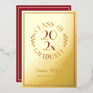 Maroon and Gold Class Of 2026 Graduation Party Foil Invitation