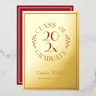 Maroon and Gold Class Of 2026 Graduation Party Foil Invitation