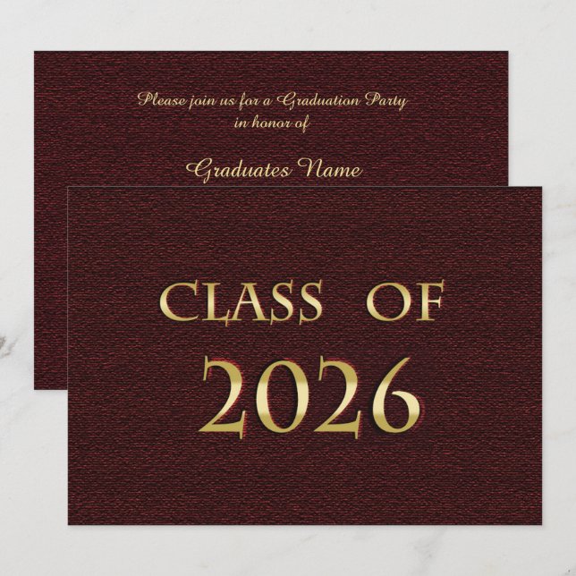 Maroon and Gold Class of 2026 Graduation Party  Invitation (Front/Back)