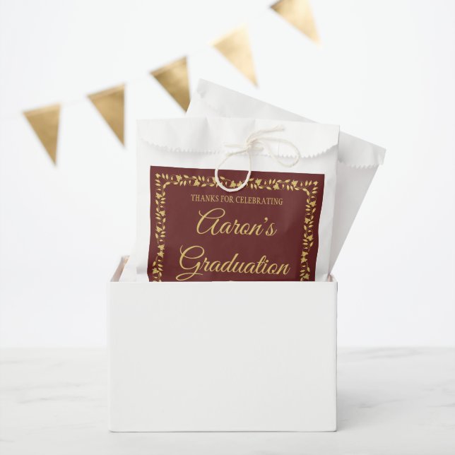 Maroon and Gold Classy Stylish Graduation Party Favor Bag (Party)