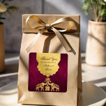 Maroon and gold elephants Indian wedding thank you Square Sticker<br><div class="desc">Maroon and gold mandala rangoli elephants luxury Indian wedding luxury personalized thank you stickers. Traditional classical and elegant theme.</div>
