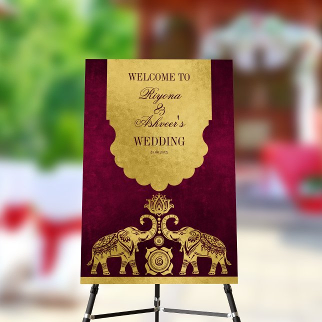 Maroon and gold elephants Indian wedding welcome P Foam Board (Creator Uploaded)