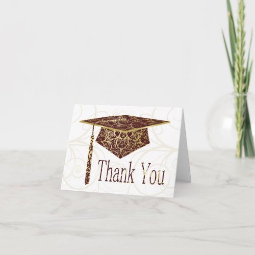 Maroon and Gold Floral Cap Thank You Card