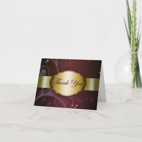 Maroon and Gold Floral Thank You Card