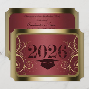 Maroon and Gold Frame Graduation Party Invitation