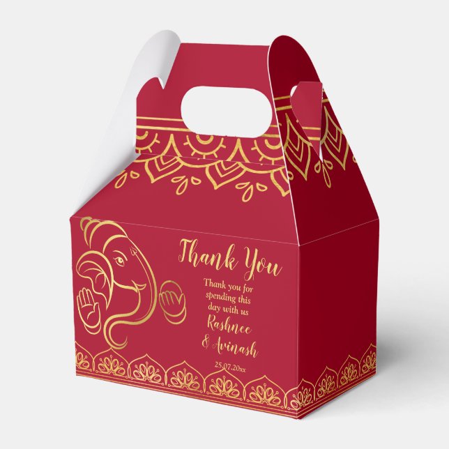 Maroon and gold Ganesha Indian wedding custom Favor Boxes (Front Side)
