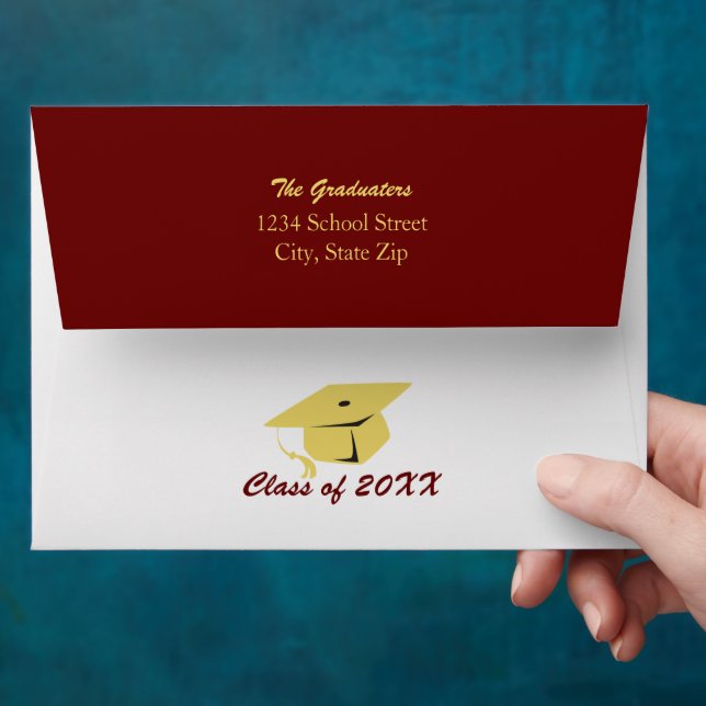 Maroon and Gold Graduation Party Envelope (Hand)