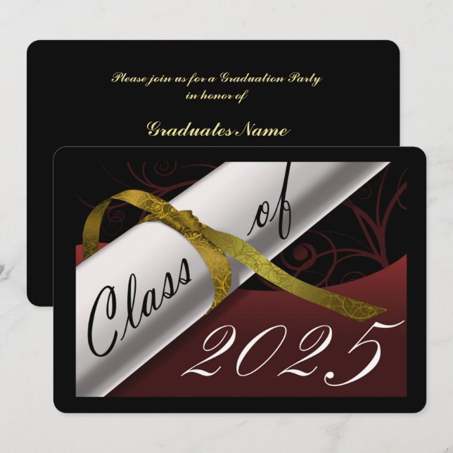 Maroon and Gold Graduation Party Invitation (Front/Back)