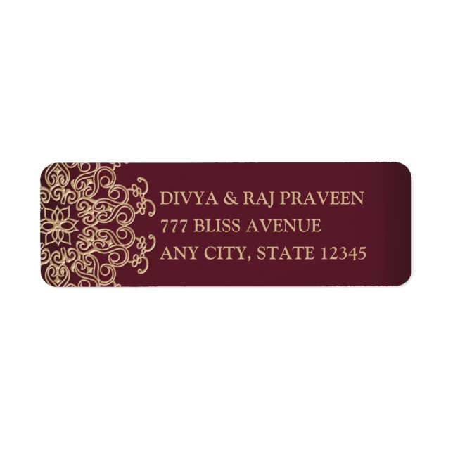 MAROON AND GOLD INDIAN INSPIRED ADDRESS LABELS (Front)