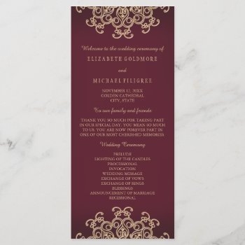 Maroon And Gold Indian Inspired Wedding Program by OccasionInvitations at Zazzle