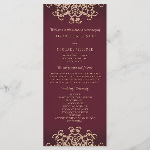 Maroon and Gold Indian Inspired Wedding Program