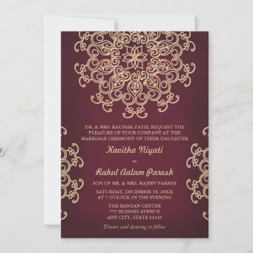 Maroon AND GOLD INDIAN STYLE WEDDING INVITATION